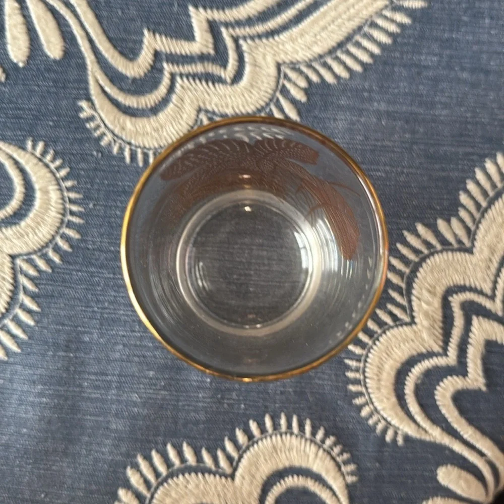 Libbey Glass set of 4 gold leaf tumblers mid century modern golden foliage gilt